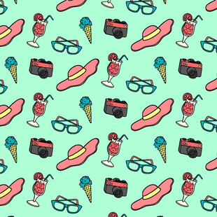 夏日度假元素无缝图案