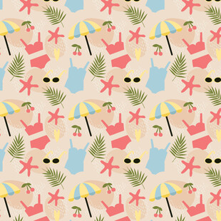 夏日海滩元素无缝图案