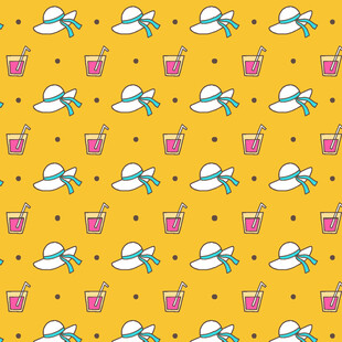 黄色背景夏日元素无缝图案