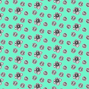 薄荷绿底小花无缝图案