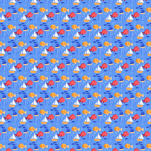 蓝色背景多彩图案无缝纹理