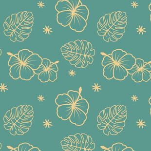 热带花卉绿叶无缝图案