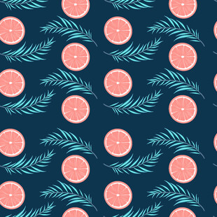深蓝底粉圆叶无缝图案