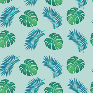 热带植物叶片无缝图案