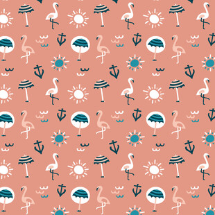 海洋元素粉色系无缝图案