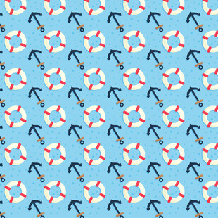 蓝色背景的锚与遮阳伞图案