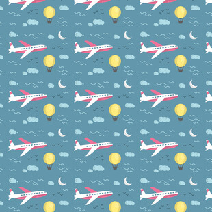 飞机月亮图案的蓝色背景图
