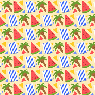 夏日海滩元素无缝图案