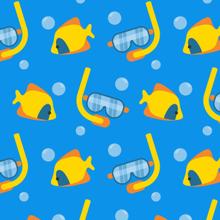 蓝色背景上的小黄鱼图案