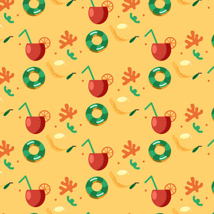 水果花卉图案的黄色背景图