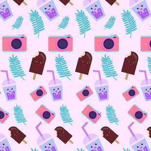 夏日相机冰淇淋图案背景