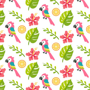 热带风情鹦鹉花卉图案