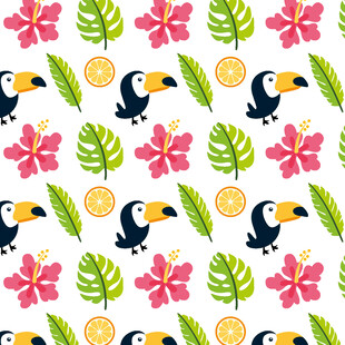 巨嘴鸟与花卉植物图案