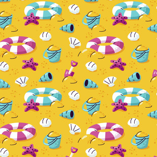 夏日海滩元素无缝图案