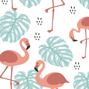 火烈鸟与热带植物图案