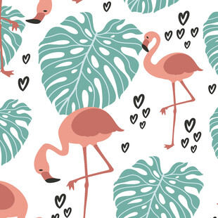 火烈鸟与热带植物图案