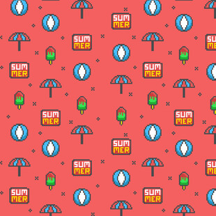 红色背景多彩雨伞气球图案