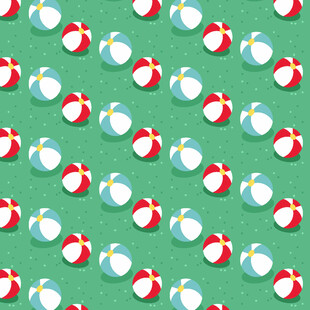 绿色背景上的多彩沙滩球图案