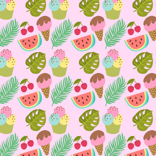 夏日缤纷甜品水果图案