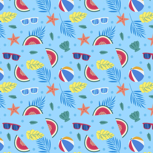 夏日海滩元素无缝图案