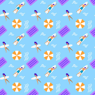 夏日海滩元素无缝图案