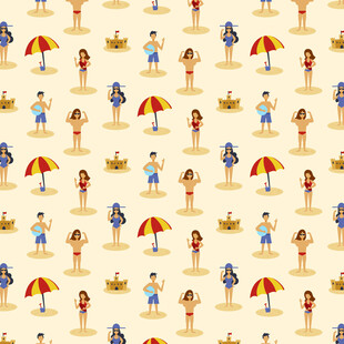 夏日海滩人物图案背景