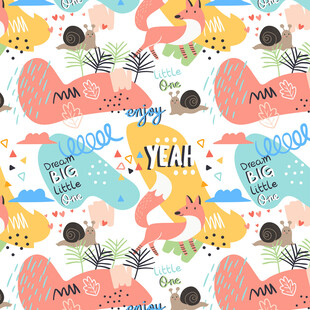 可爱动物图案无缝背景图