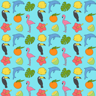 热带海洋动物花卉图案