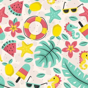 夏日海滩元素缤纷图案