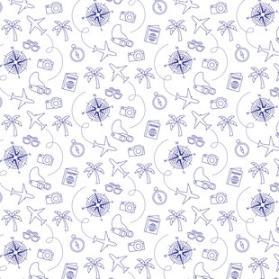 蓝白简约手绘风花纹图案