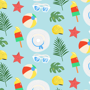 夏日海滩元素无缝图案