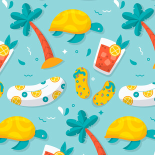 夏日海滩度假元素插画