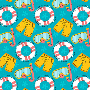 夏日游泳元素无缝图案