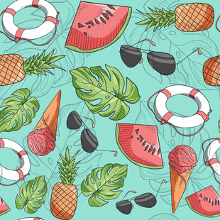 夏日清凉水果与度假元素