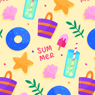 夏日缤纷度假元素插画