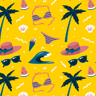 夏日海滩度假元素图案