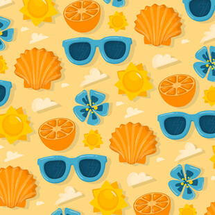 夏日海滩元素无缝图案