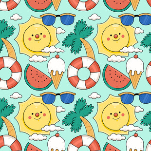 夏日卡通元素无缝图案