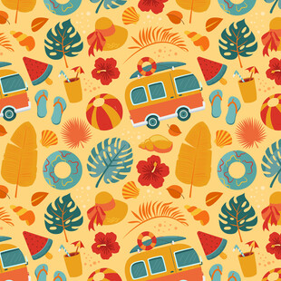 夏日旅行元素无缝图案