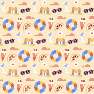 夏日海滩元素无缝图案