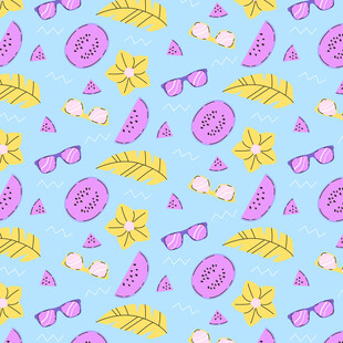 夏日海滩元素无缝图案