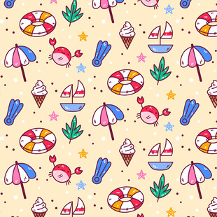 夏日海滩元素无缝图案