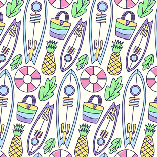 夏日海滩元素无缝图案