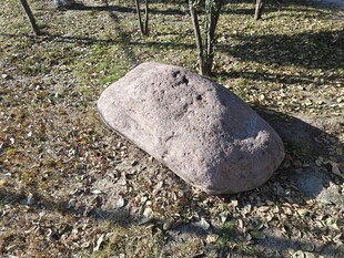 户外草地中的独块大石头