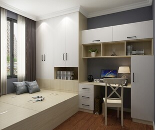 简约现代风卧室书房一体空间