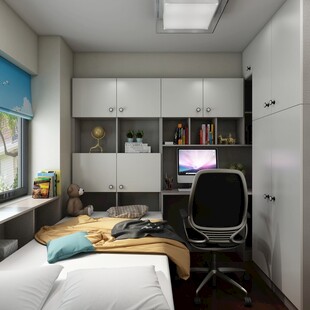 简约现代风卧室书房一体空间