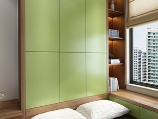 绿色定制飘窗柜卧室一角