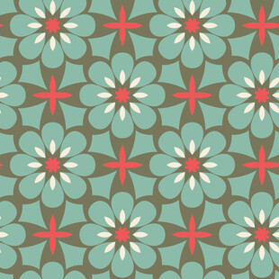 蓝绿底花朵几何图案纹理