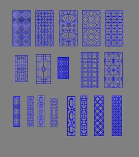 蓝色镂空图案设计素材 中式窗花