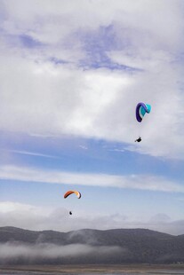 天空中飞翔的多彩滑翔伞